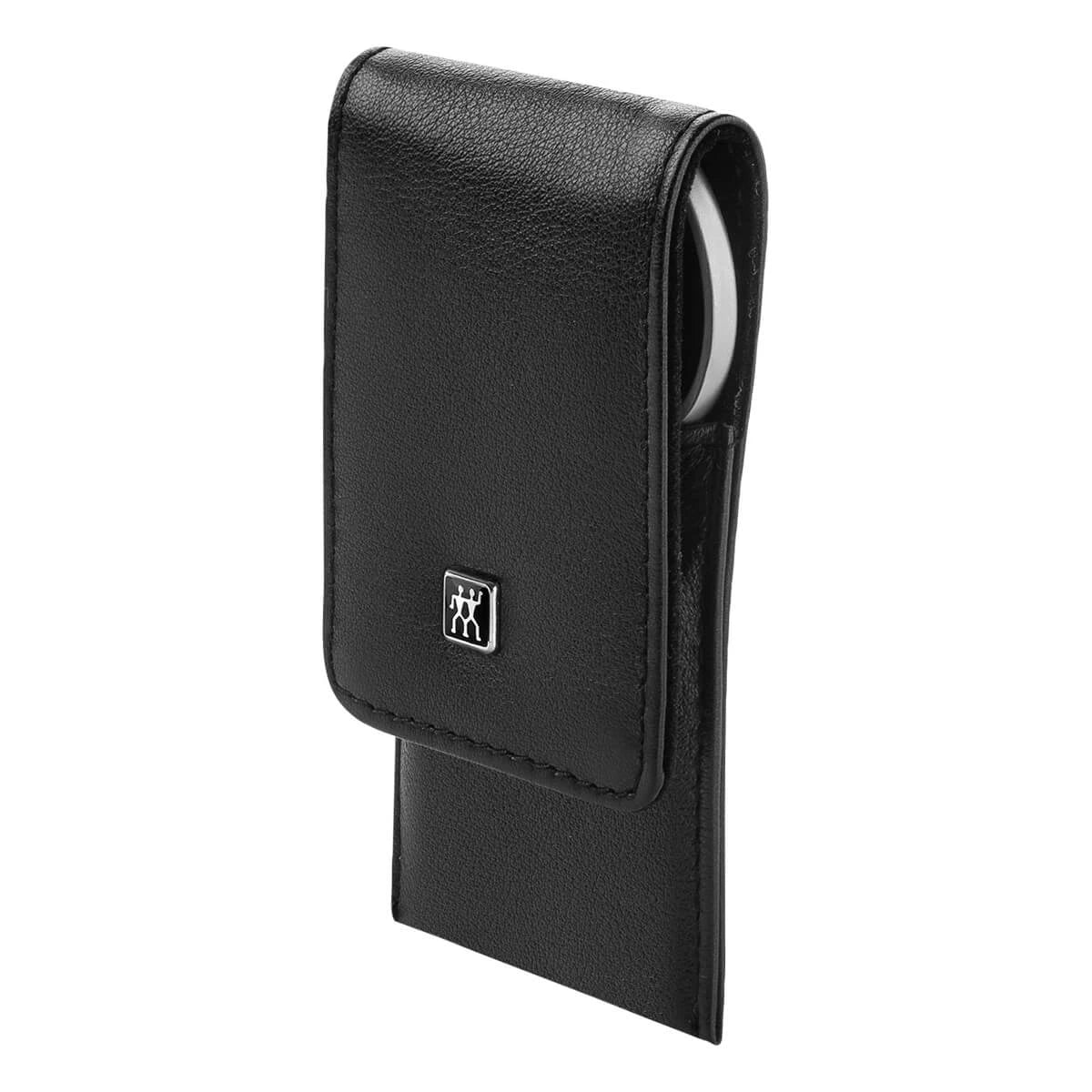 Manicure set, 3 pieces, Click-close case, Black Leather