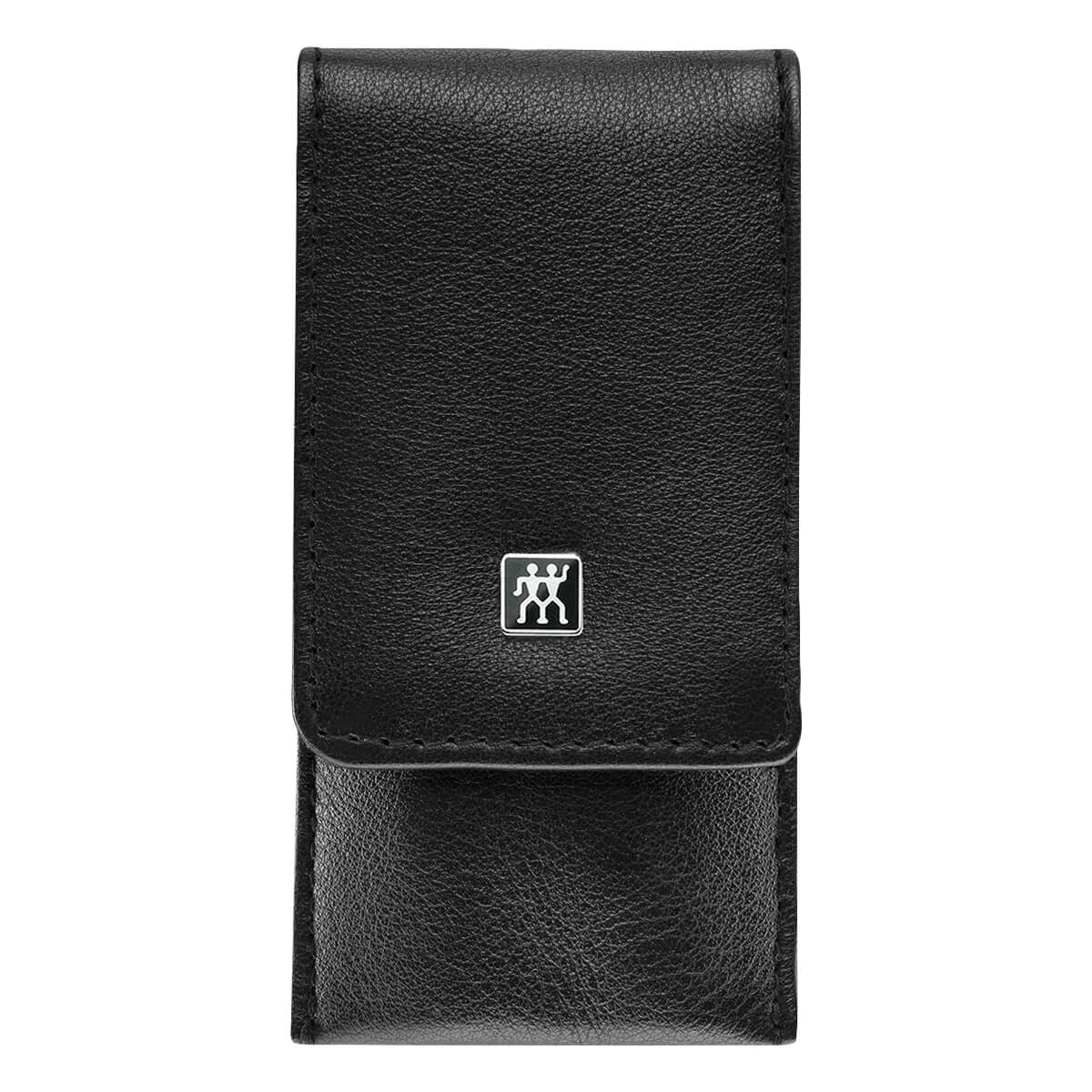 Manicure set, 3 pieces, Click-close case, Black Leather