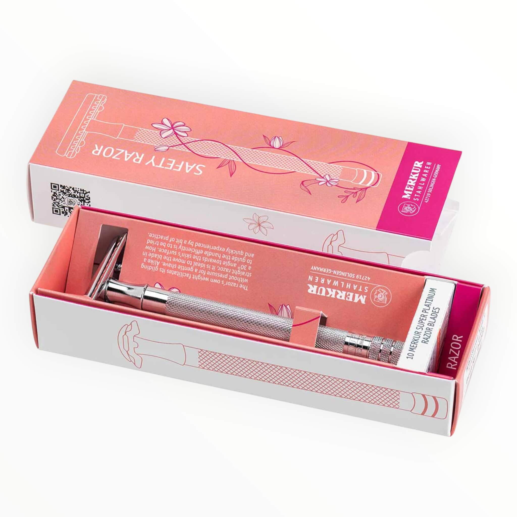 24C Safety Razor, Long, Chrome, Pink box