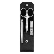 Manicure set, 3 pieces, Click-close case, Black Leather