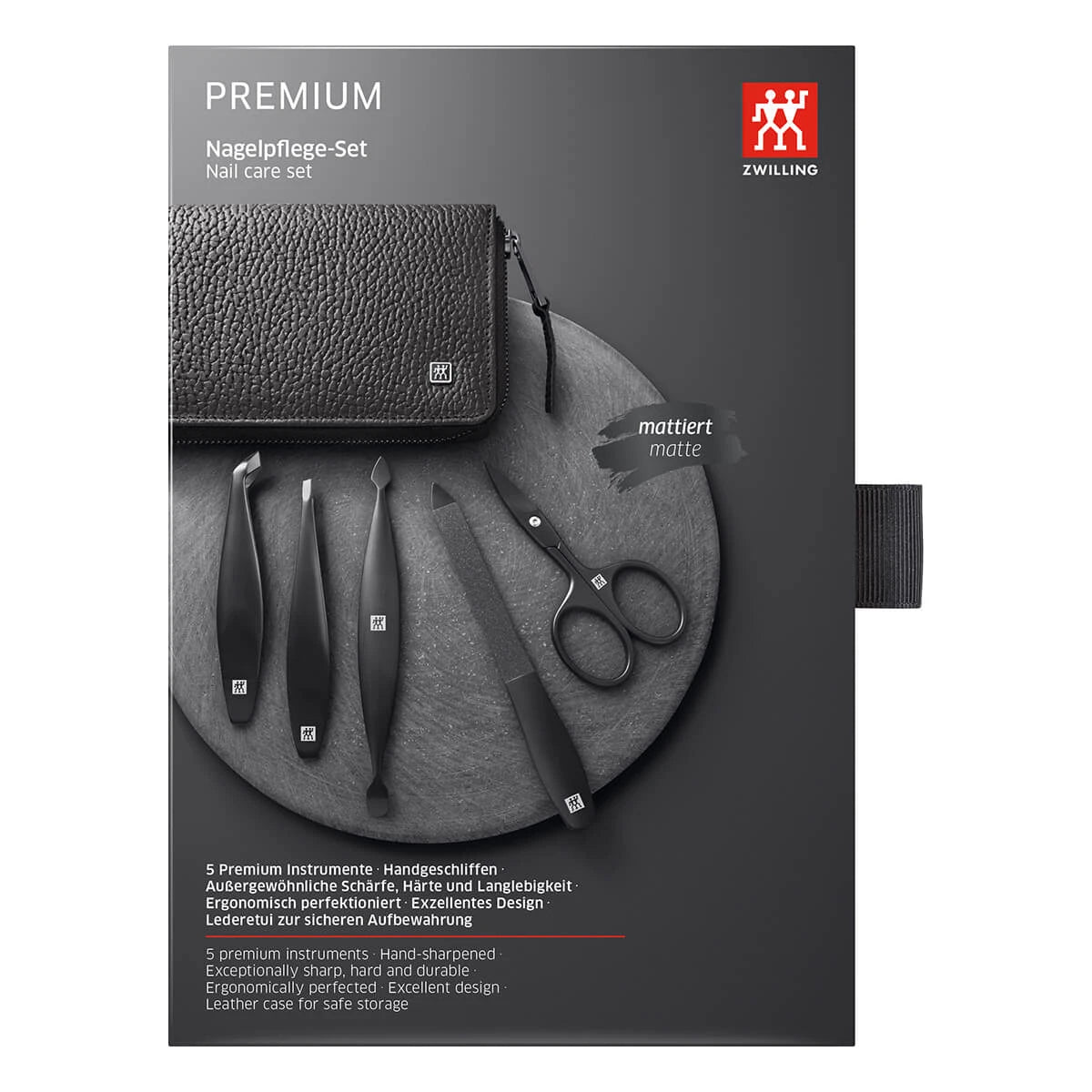 Manicure set, 5 pieces, Black, Black Leather