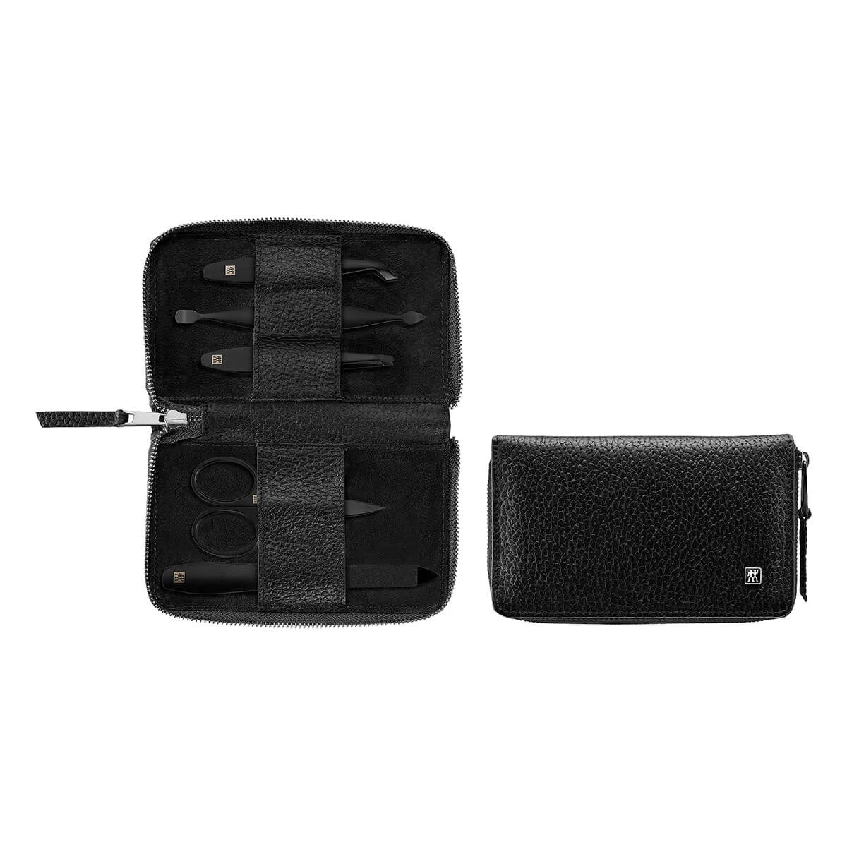 Manicure set, 5 pieces, Black, Black Leather