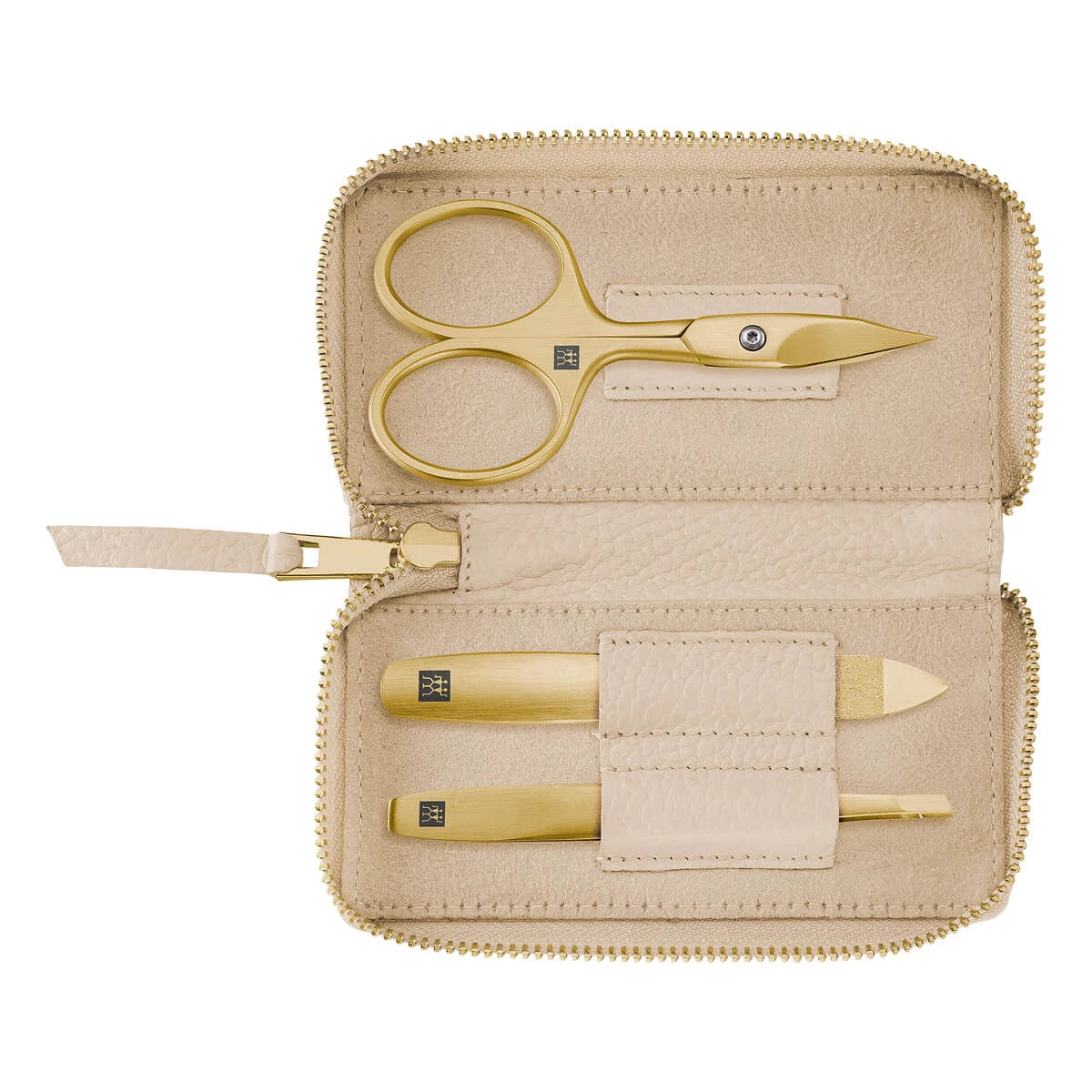 Manicure set, 3 pieces, Gold, Off-White Leather