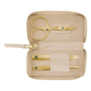 Manicure set, 3 pieces, Gold, Off-White Leather