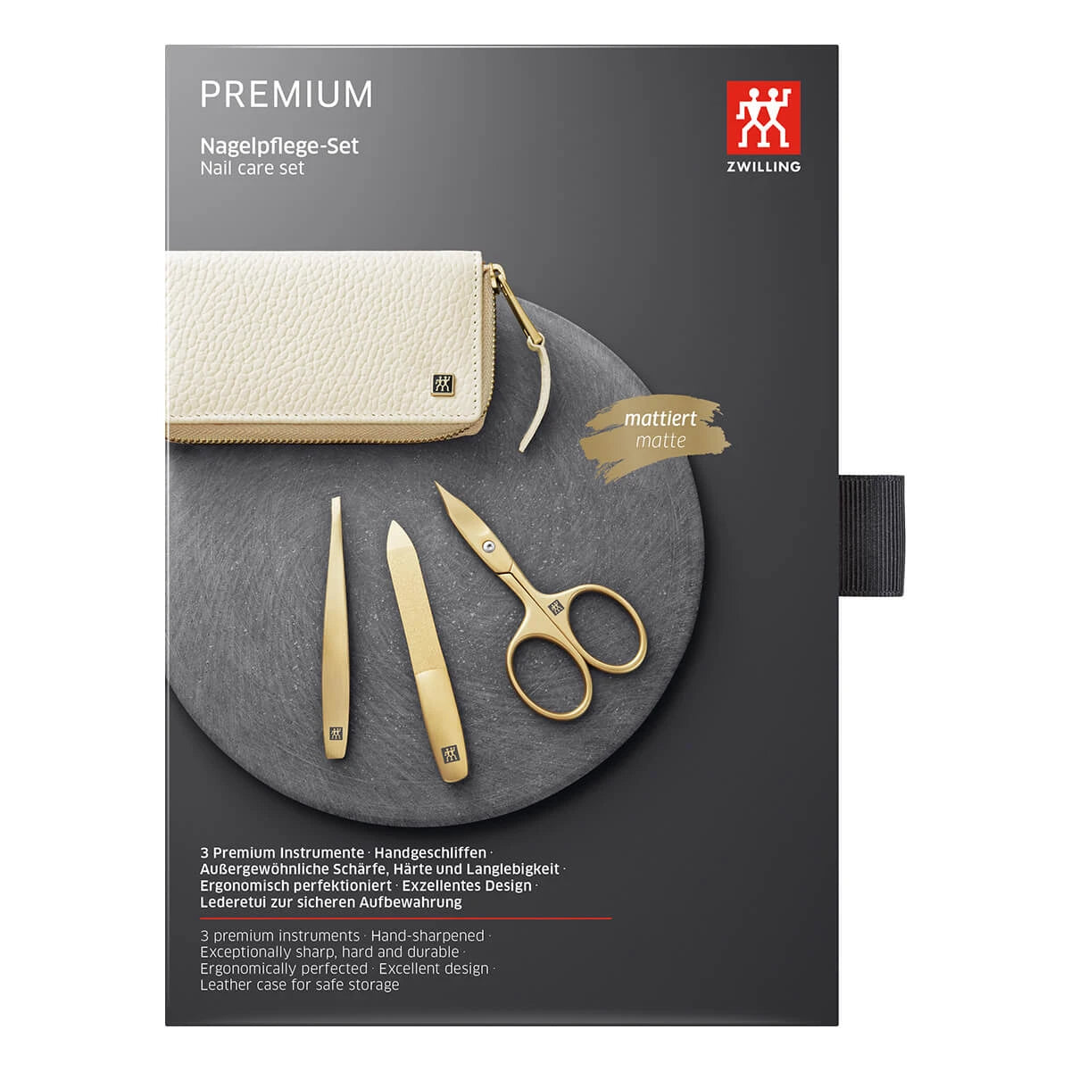 Manicure set, 3 pieces, Gold, Off-White Leather