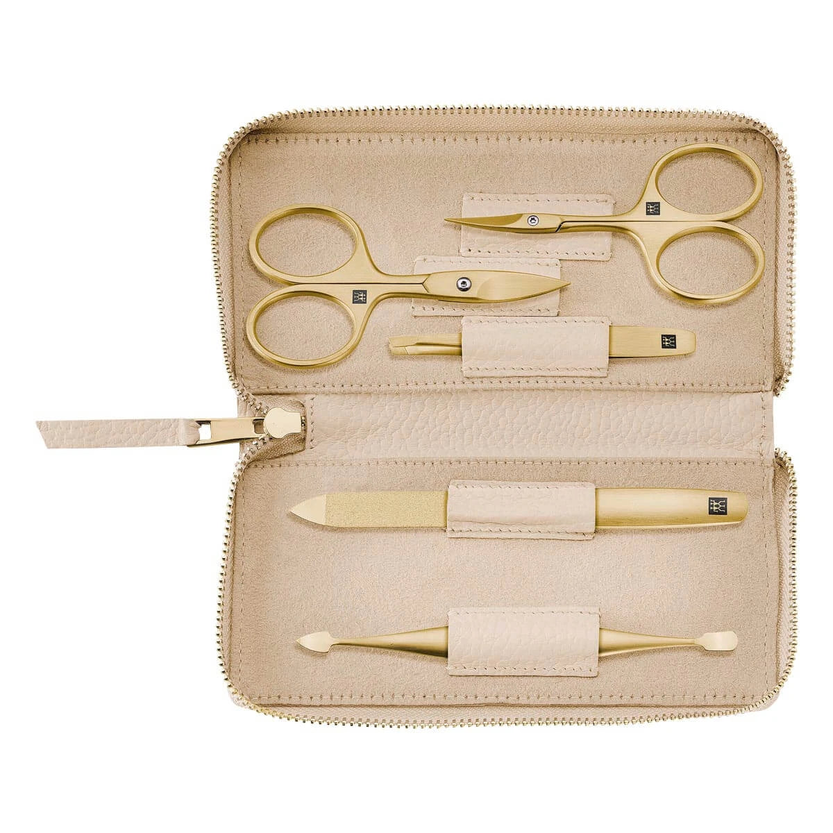 Manicure set, 5 pieces, Gold, Off-White Leather