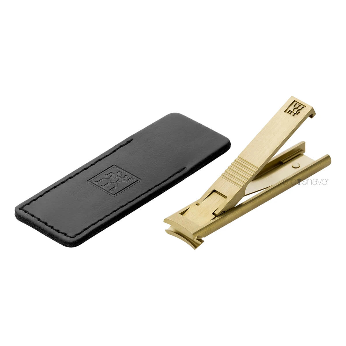 Nail clippers in leather case, Gold