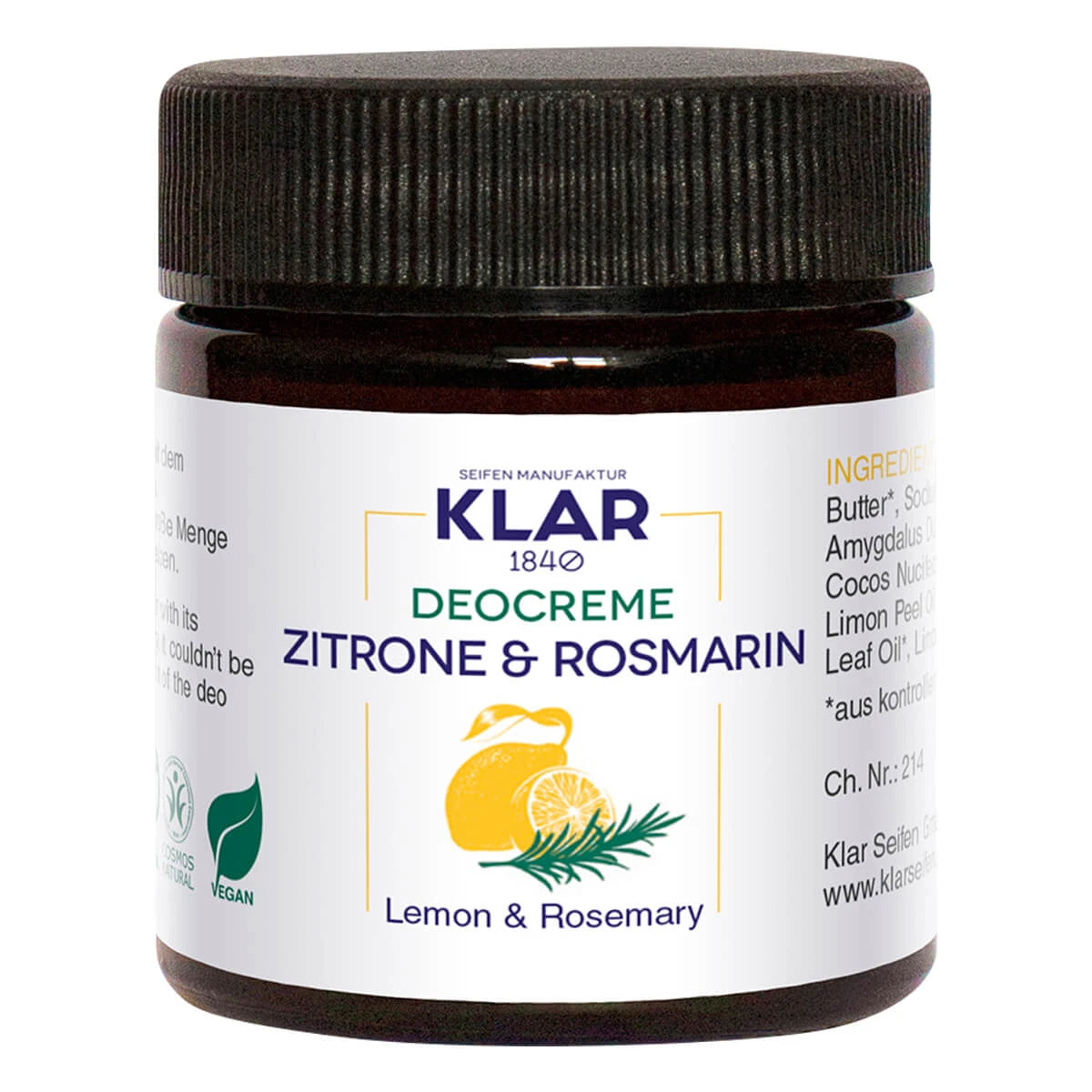 Deodorant Cream, Lemon & Rosemary, 30 ml.