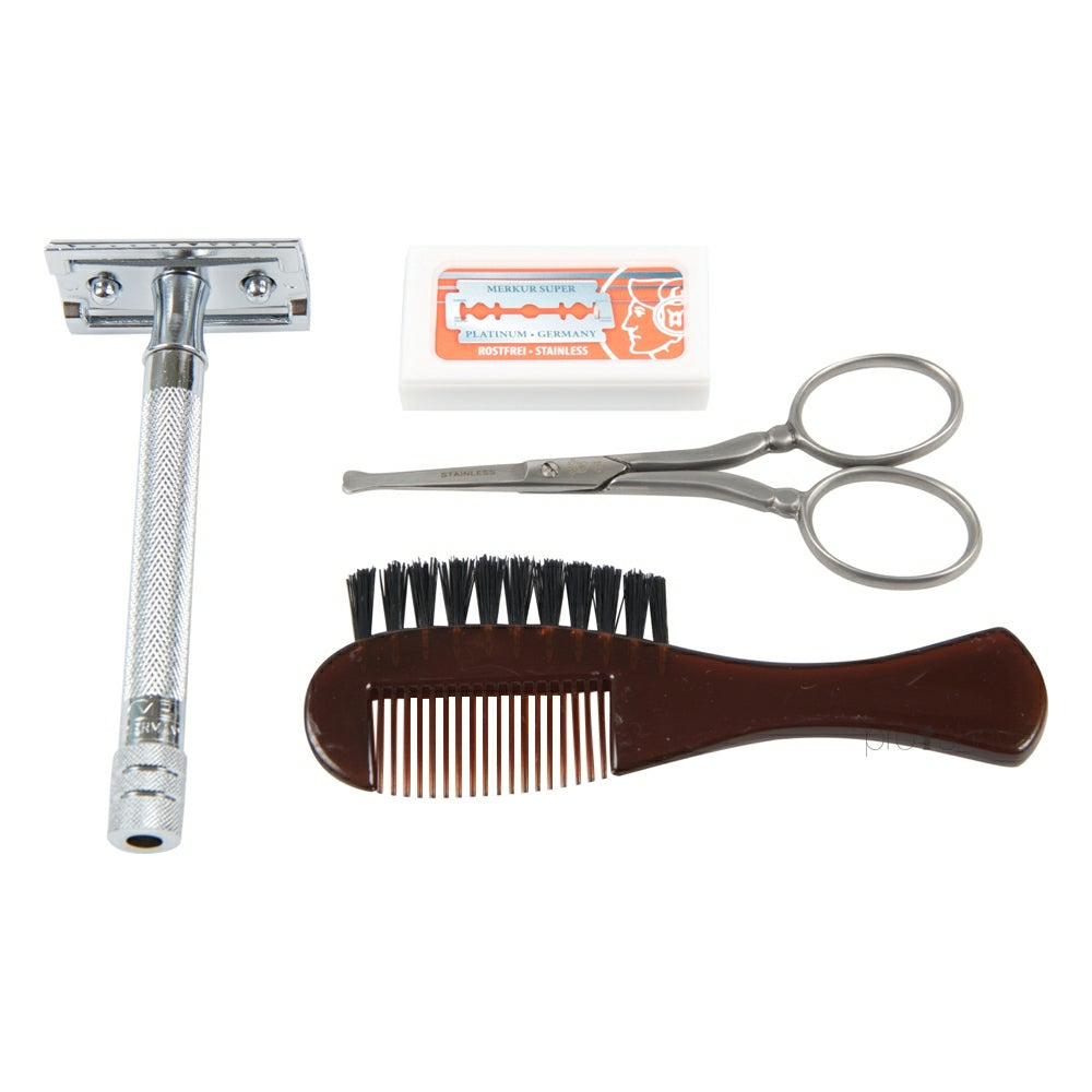 Set with Shaver, Nose hair scissors, Razor blades and Beard comb