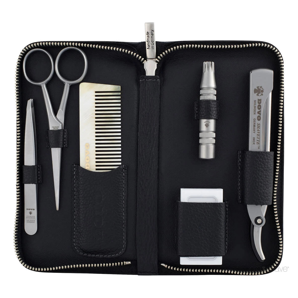 Beard & Grooming Set with 6 pieces, Black leather