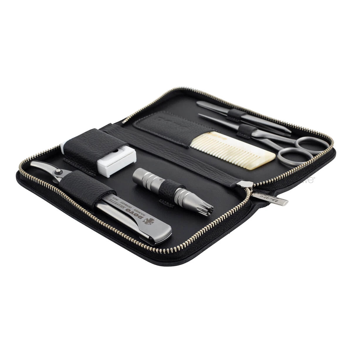 Beard & Grooming Set with 6 pieces, Black leather