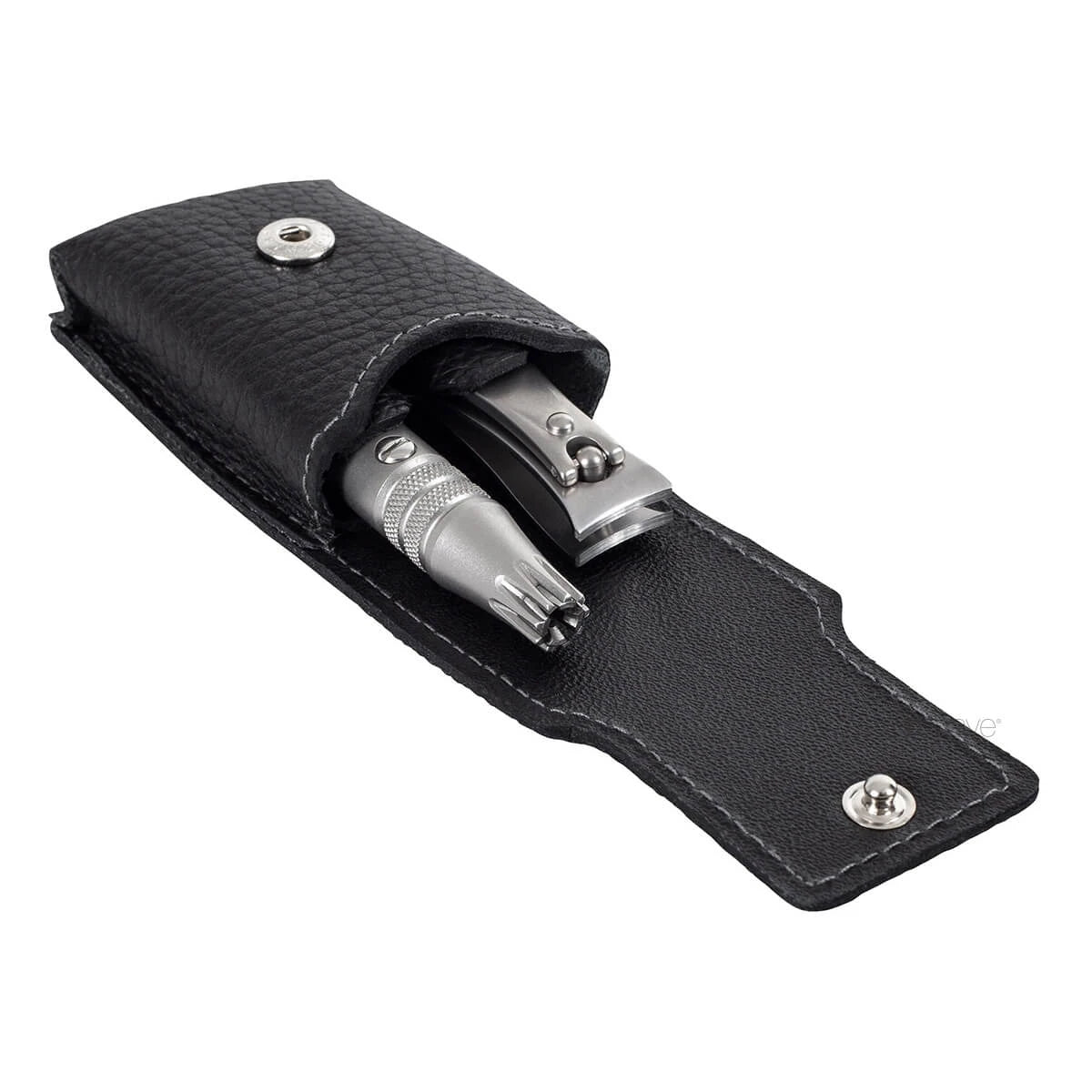 Grooming Set with Clippers & Nail Clippers, Black Leather