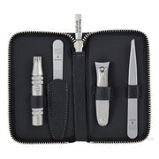 Grooming Set with 4 pieces, Black leather