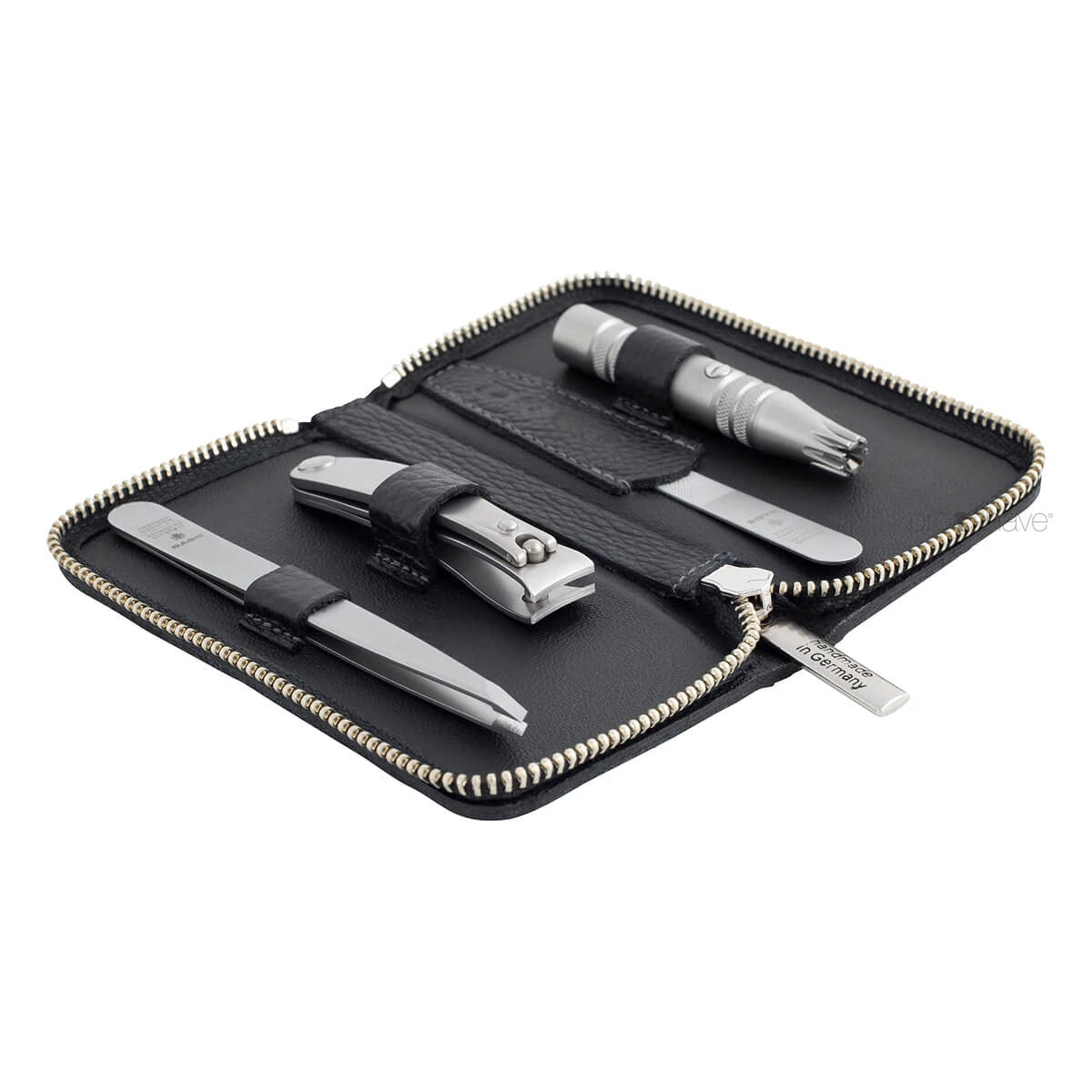 Grooming Set with 4 pieces, Black leather