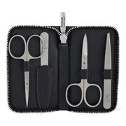 Manicure set with 4 pieces, Black leather