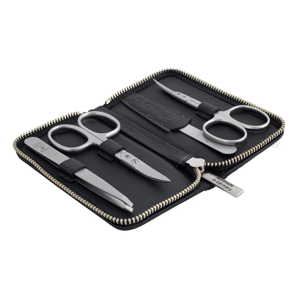 Manicure set with 4 pieces, Black leather