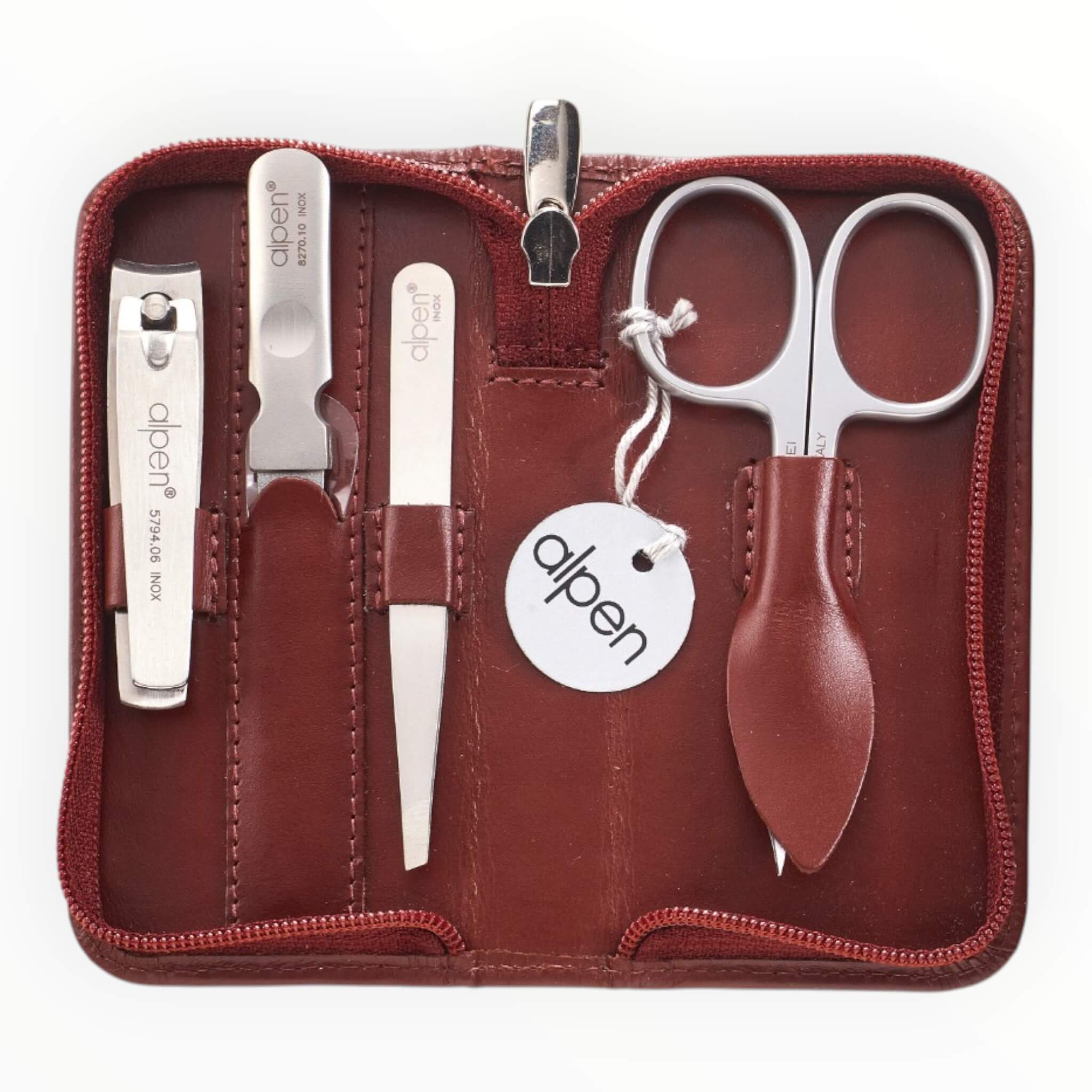 Manicure Set no. 6820, 4 pieces, Brown Leather Case