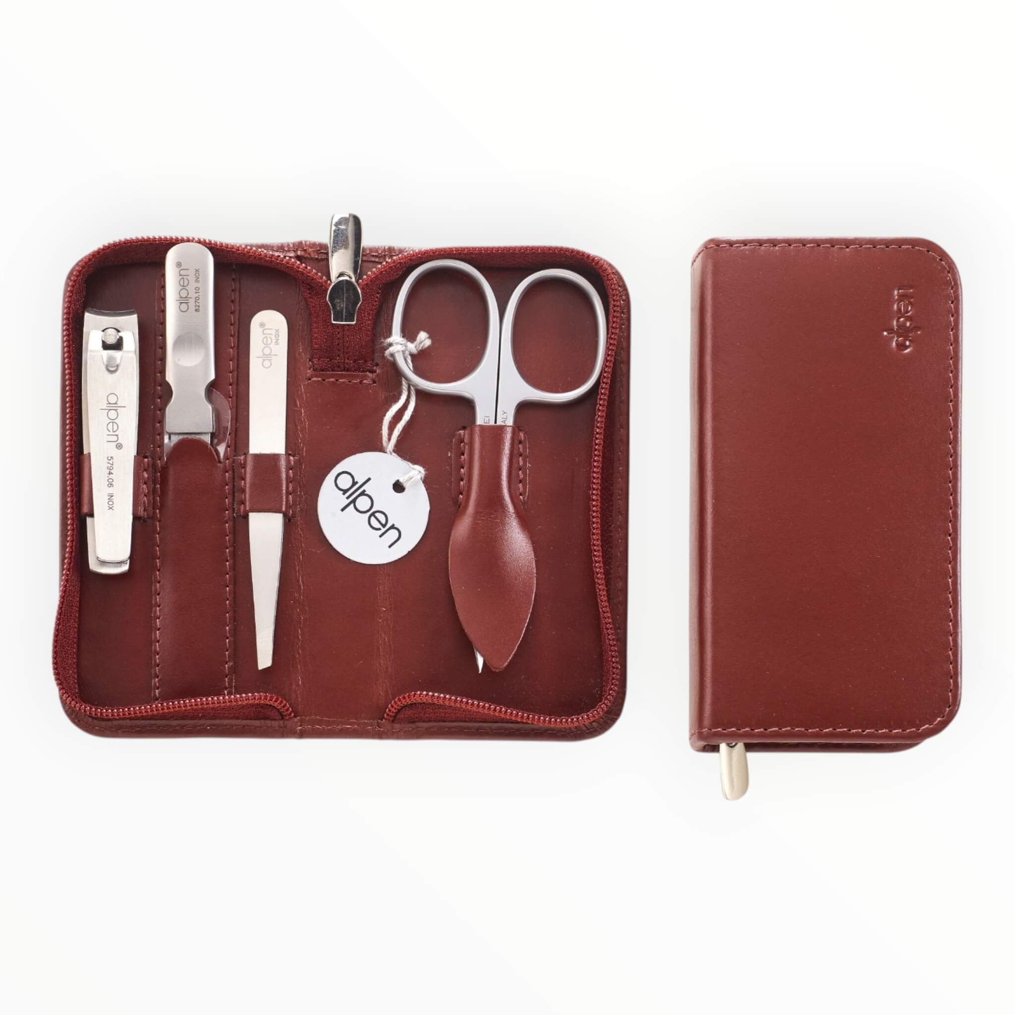 Manicure Set no. 6820, 4 pieces, Brown Leather Case