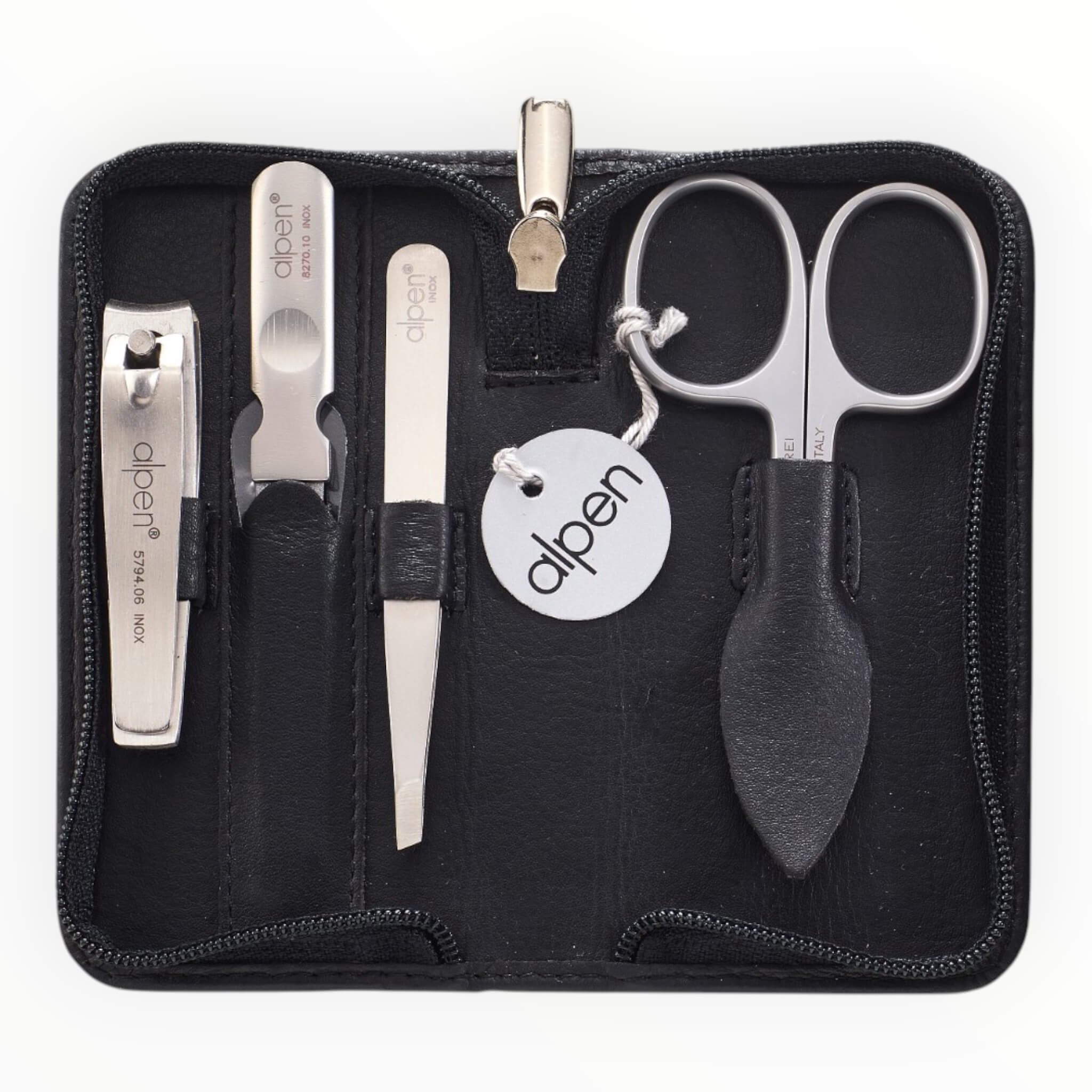 Manicure Set no. 6820, 4 pieces, Black Leather Case