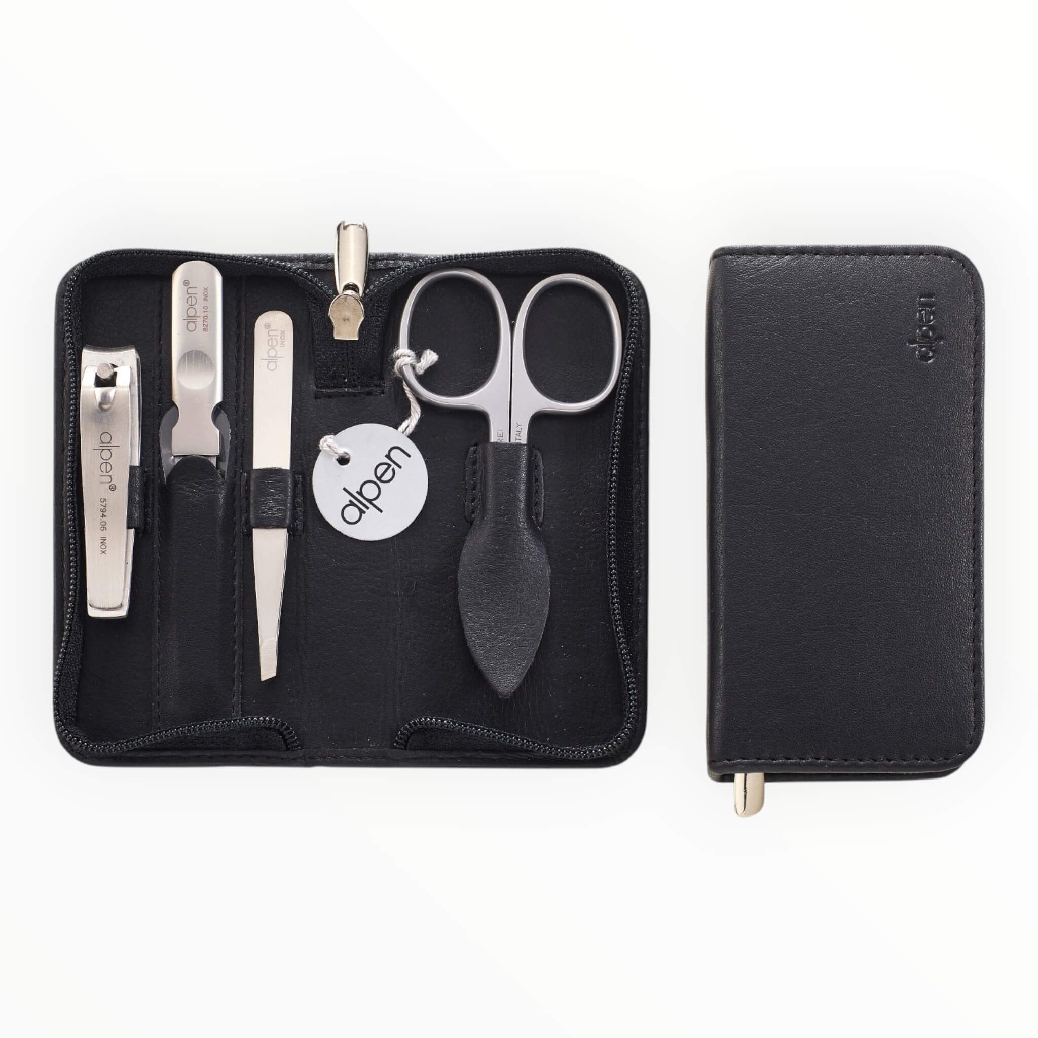 Manicure Set no. 6820, 4 pieces, Black Leather Case