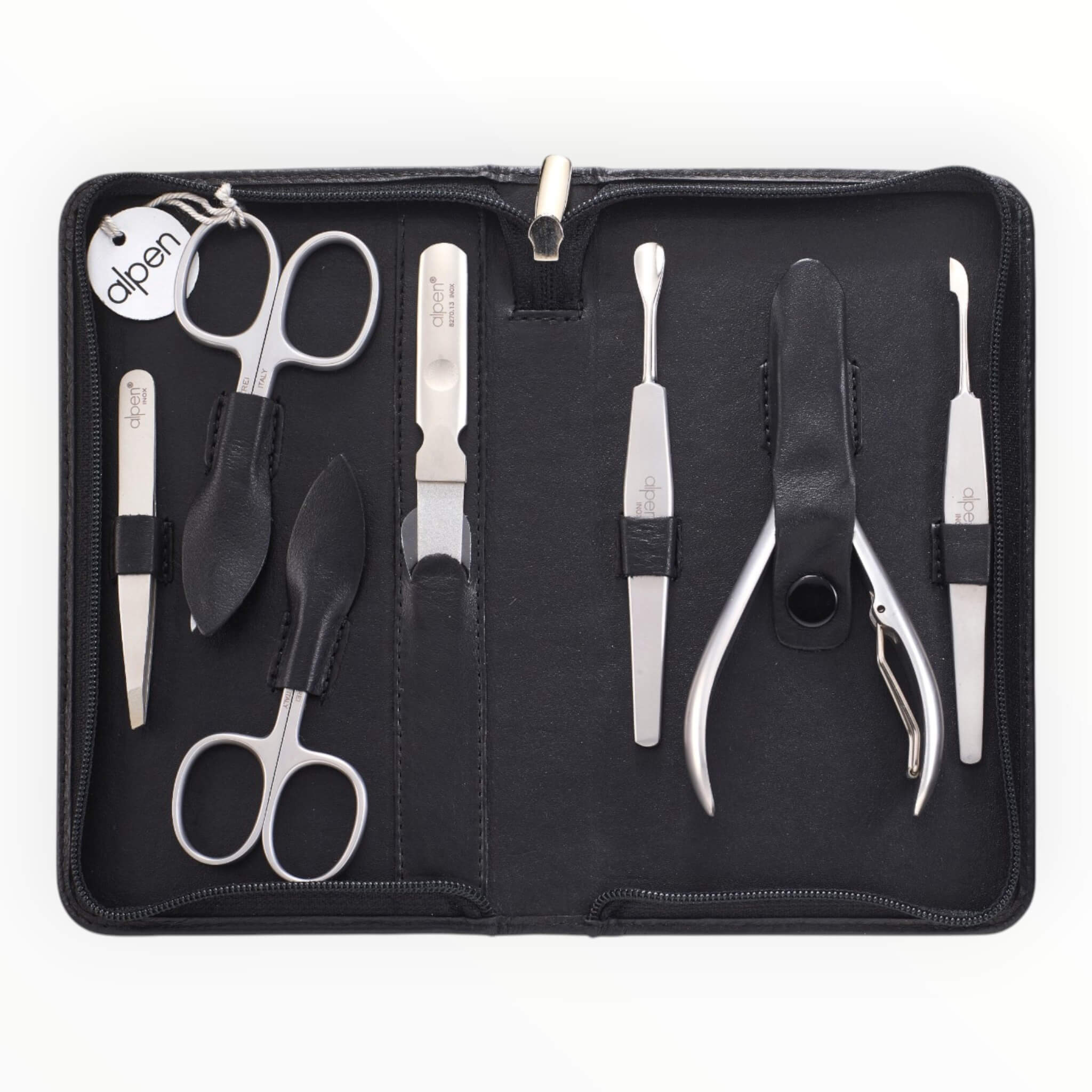 Manicure Set no. 6824, 7 pieces, Black Leather Case