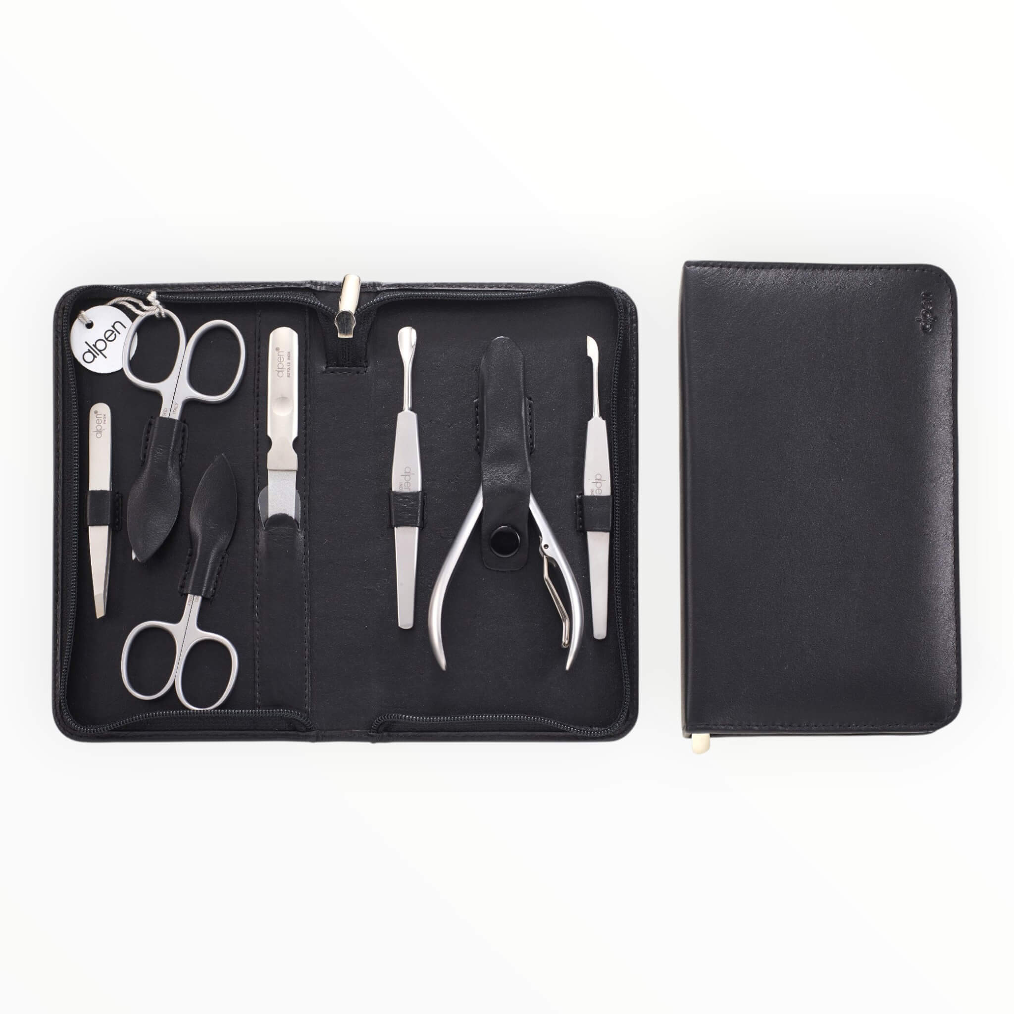 Manicure Set no. 6824, 7 pieces, Black Leather Case