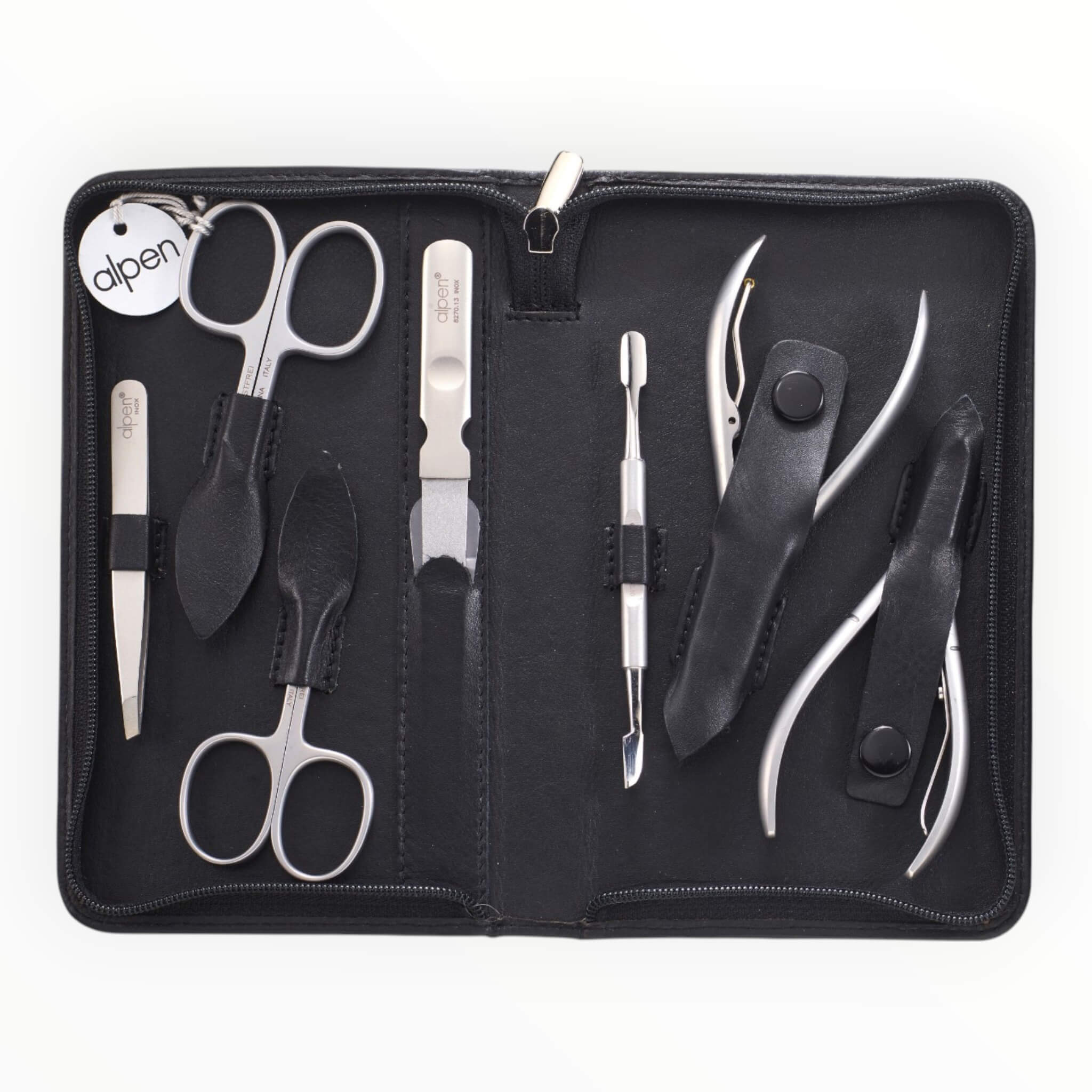 Manicure Set no. 6825, 7 pieces, Black Leather Case