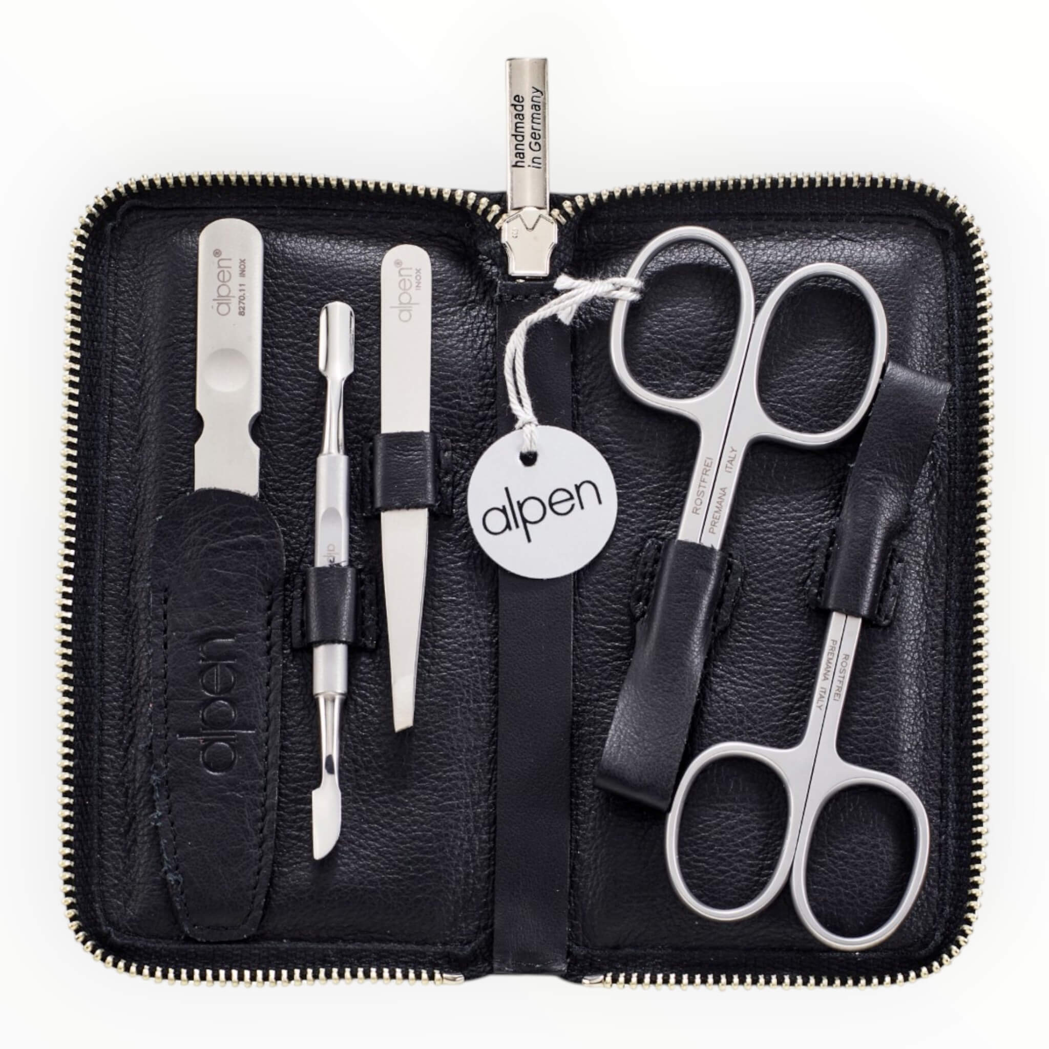 Manicure Set no. 6842, 5 pieces, Black Leather Case