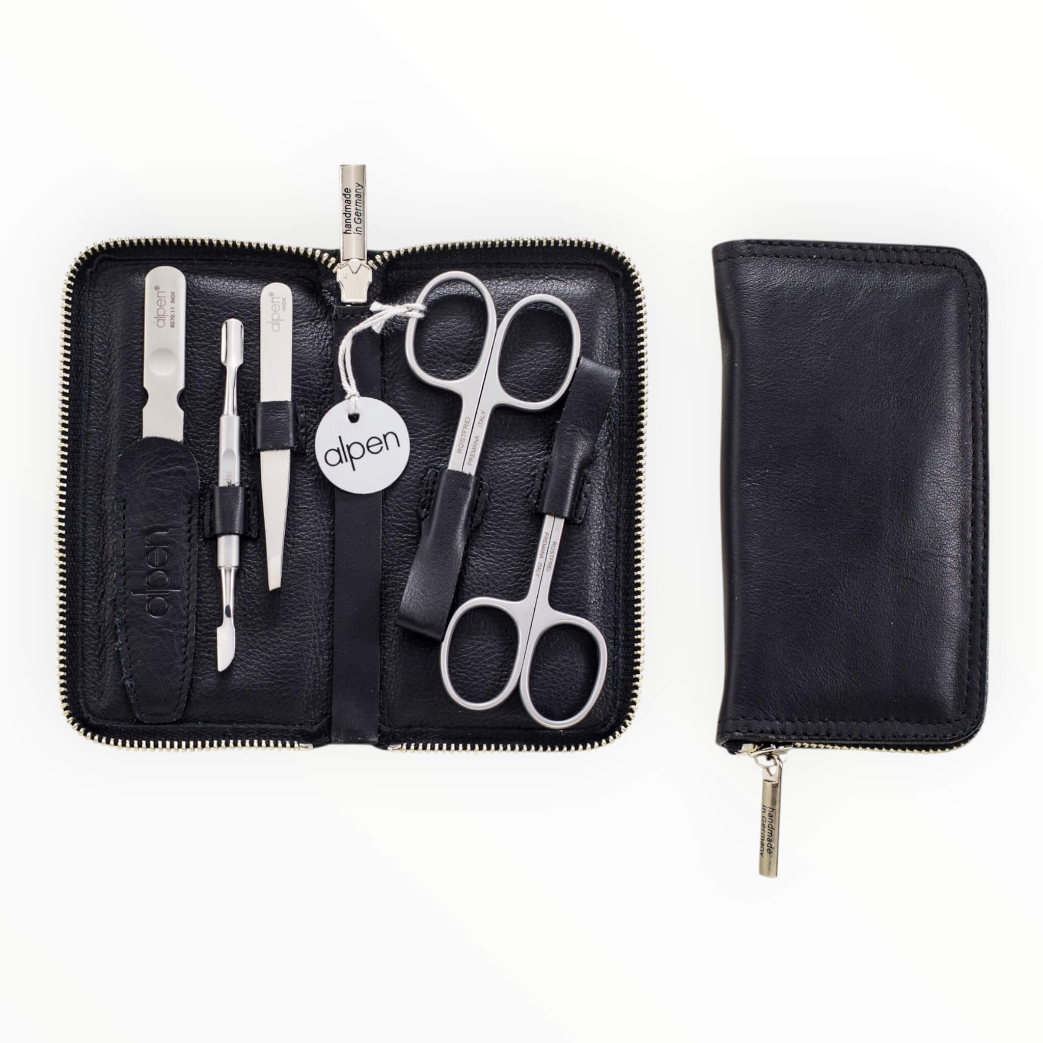 Manicure Set no. 6842, 5 pieces, Black Leather Case