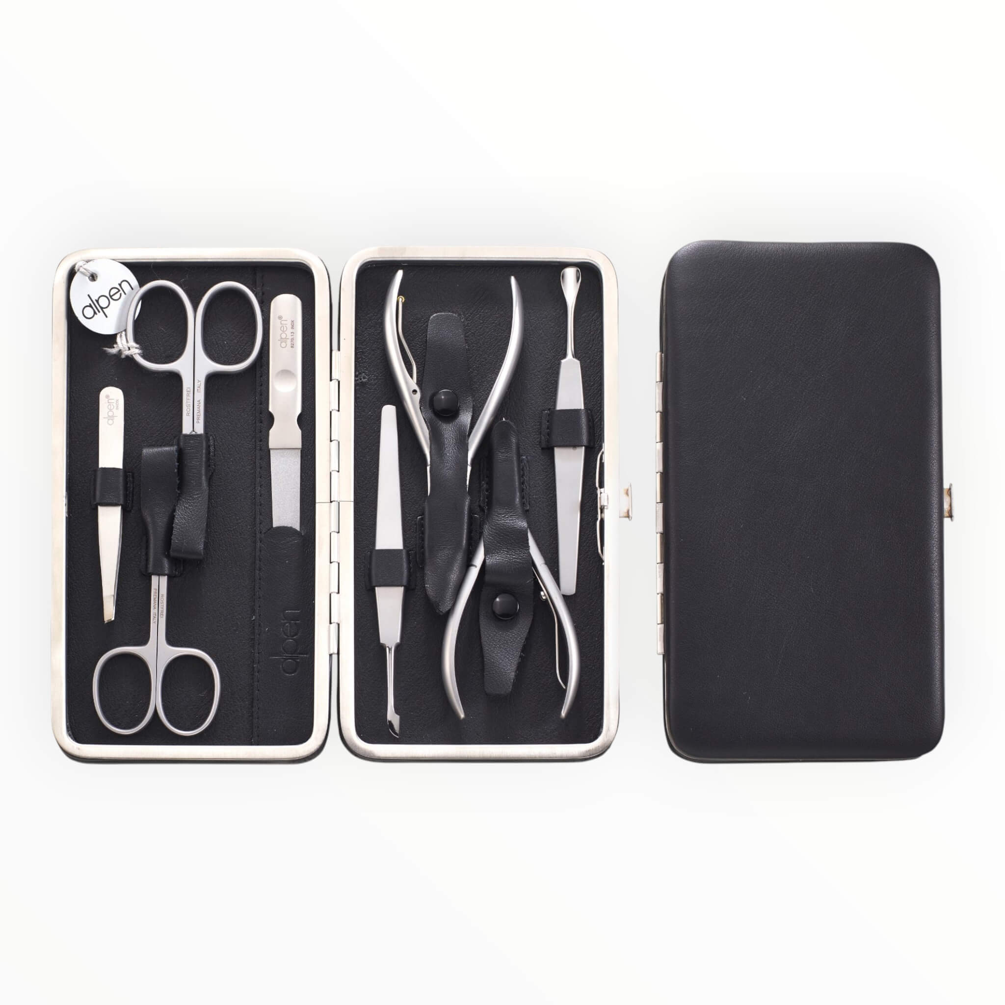 Manicure Set no. 6865, 8 pieces, Black Leather Case