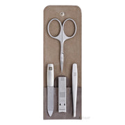 Manicure set, 4 pieces, Click-close case, Grey brown leather