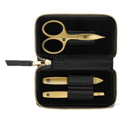 Manicure set, 3 pieces, Gold, Black Leather