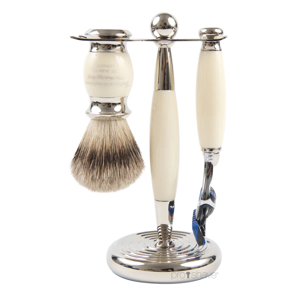 Shaving kit with Fusion Shaver, Pure Badger Shaving brush and holder, imit. ivory
