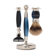 Shaving kit with Fusion Shaver, Badger brush and holder, Edwardian, Faux Blue Opal