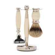 Shaving kit with Mach3 Shaver, Badger brush and holder, Edwardian, Faux Ivory