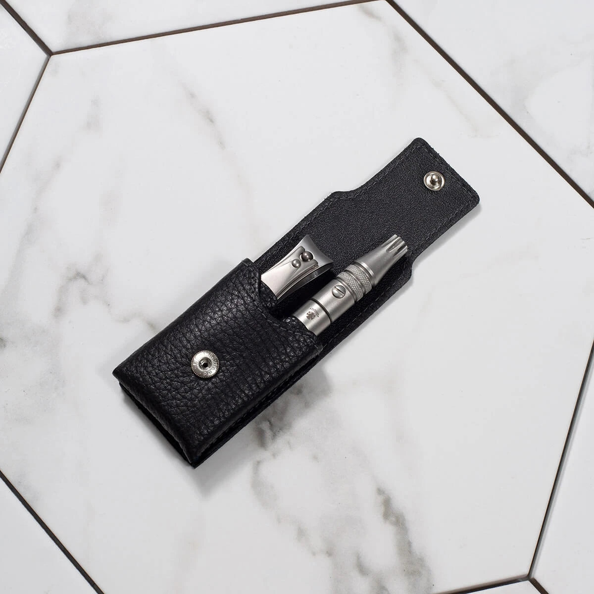 Grooming Set with Clippers & Nail Clippers, Black Leather