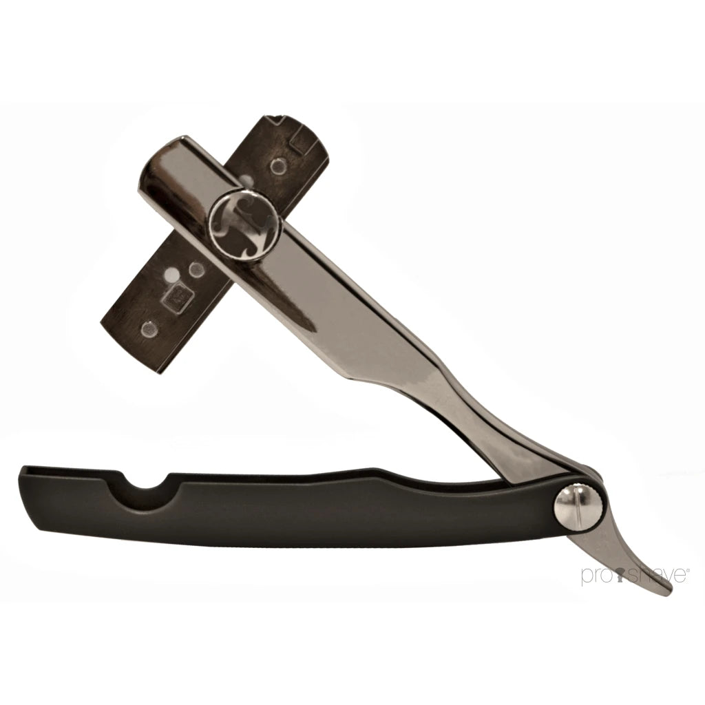 Gun Razorblade Shavette in black/gun metal from Irving Barber Company – Proshave