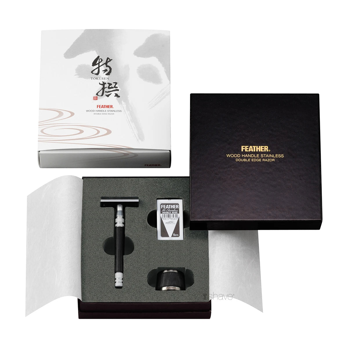 Luxury DE razor with stand, Wood and stainless steel