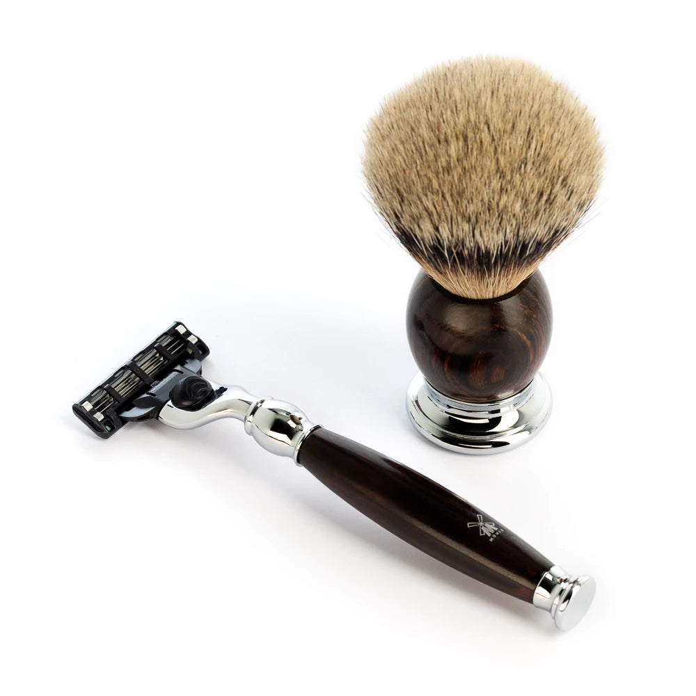 Shaving set with Shaver, Shaving Brush, Holder and Bowl, Sophist, Ironwood
