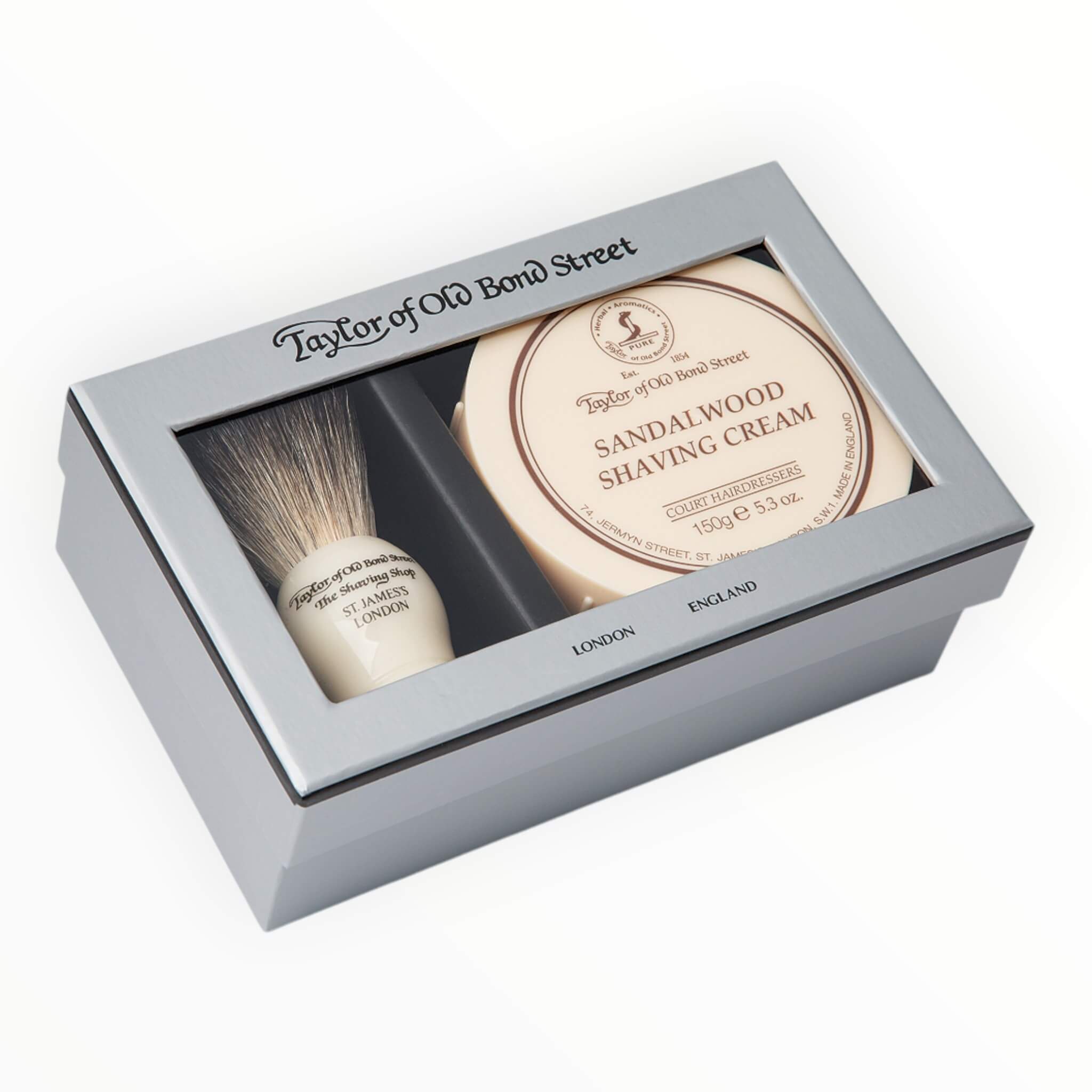 Gift box with Pure Badger Shaving Brush and Shaving Cream, Sandalwood