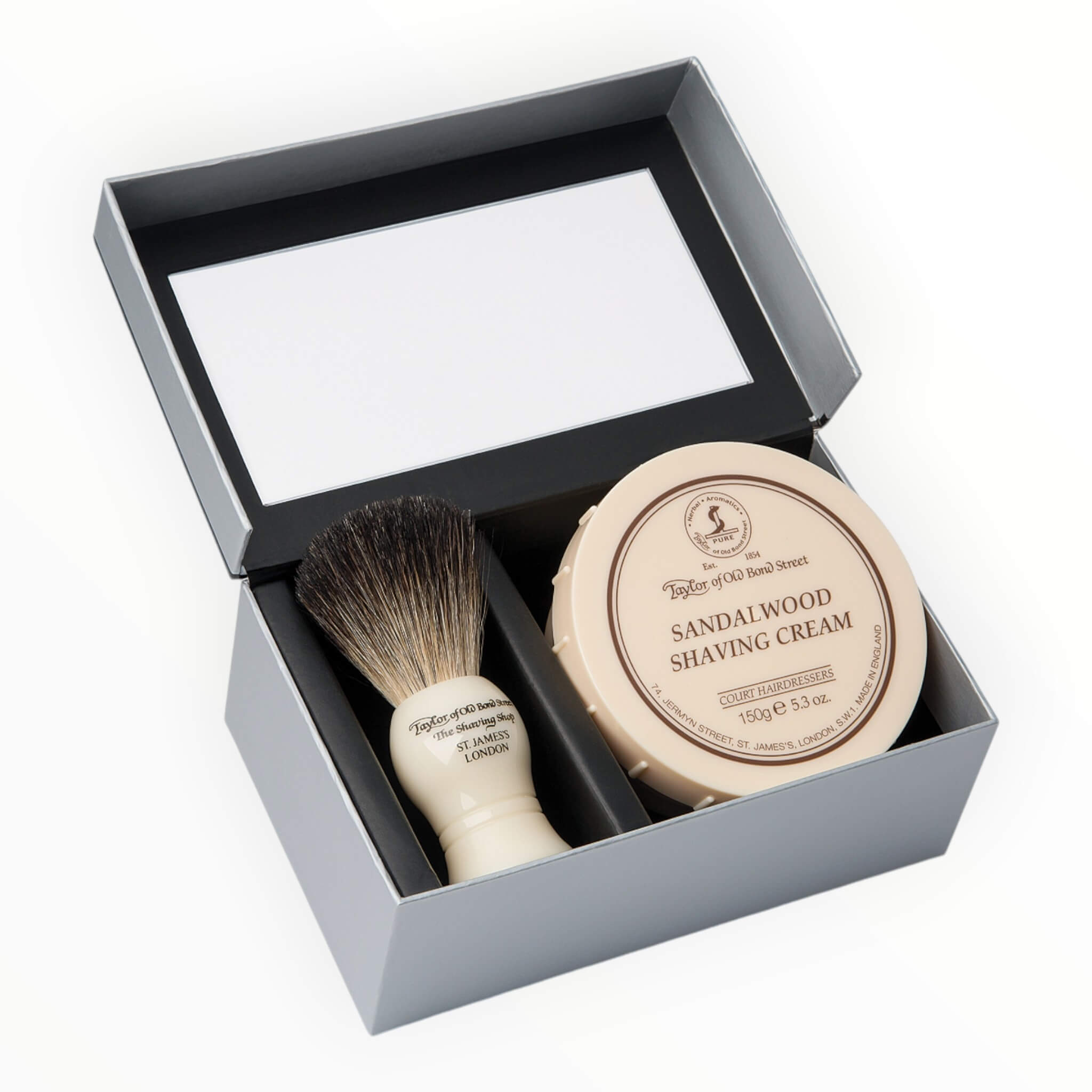 Gift box with Pure Badger Shaving Brush and Shaving Cream, Sandalwood
