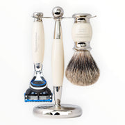 Shaving kit with Fusion Shaver, Pure Badger Shaving brush and holder, imit. ivory