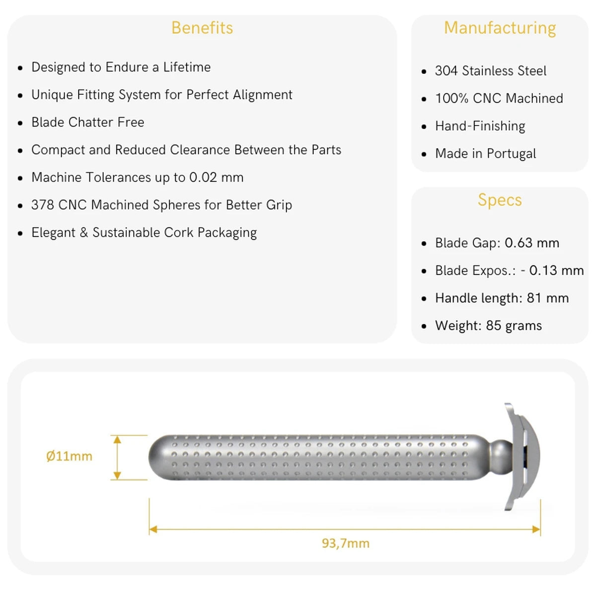 Masamune DE razor, Closed Comb, Stainless steel - Matte