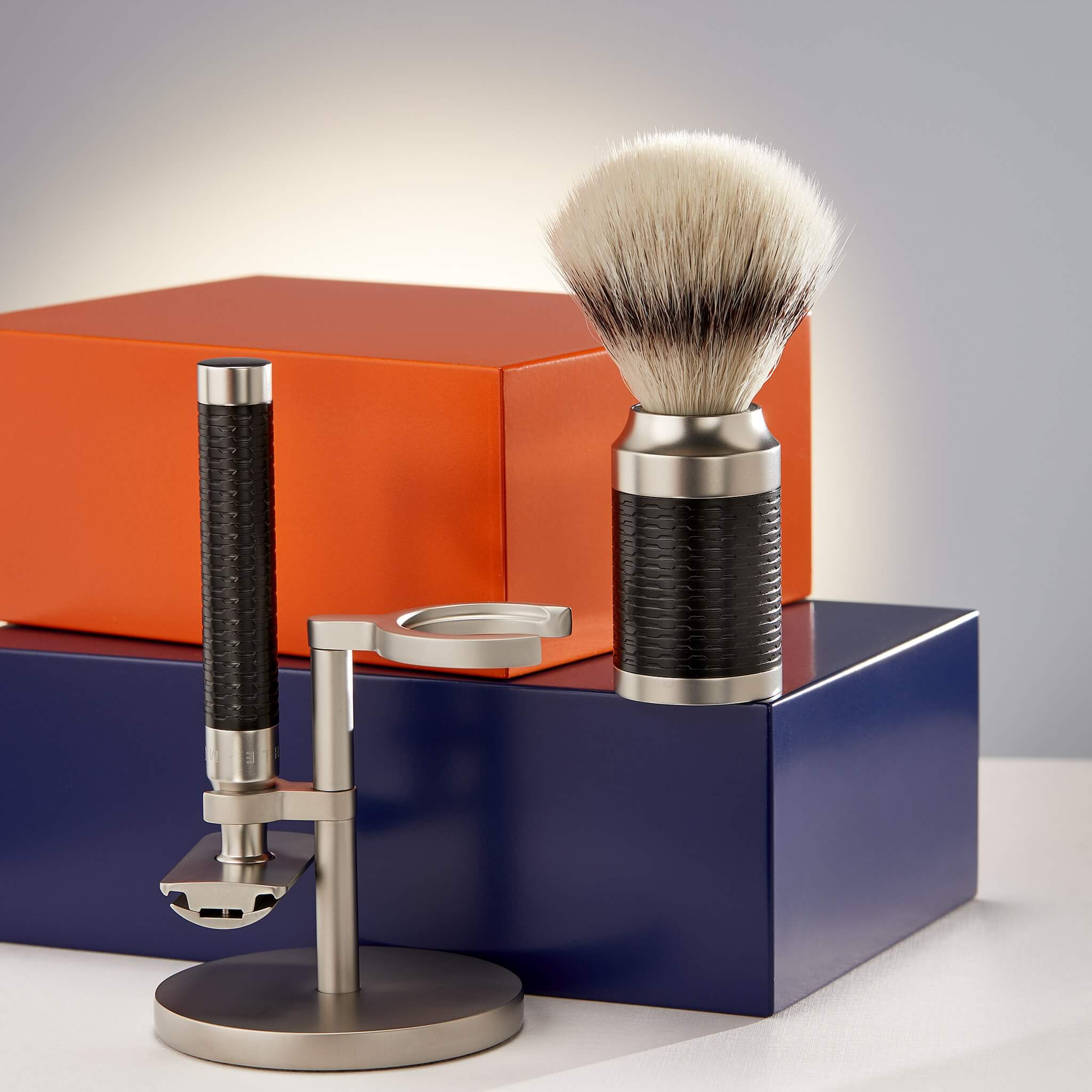 Shaving kit with DE razor, Fibre Shaving Brush and Holder, Rocca, Stainless steel
