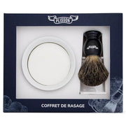 Starter set with Russian Grey Badger Shaving Brush, Holder and Porcelain Bowl with Shaving Soap, Black