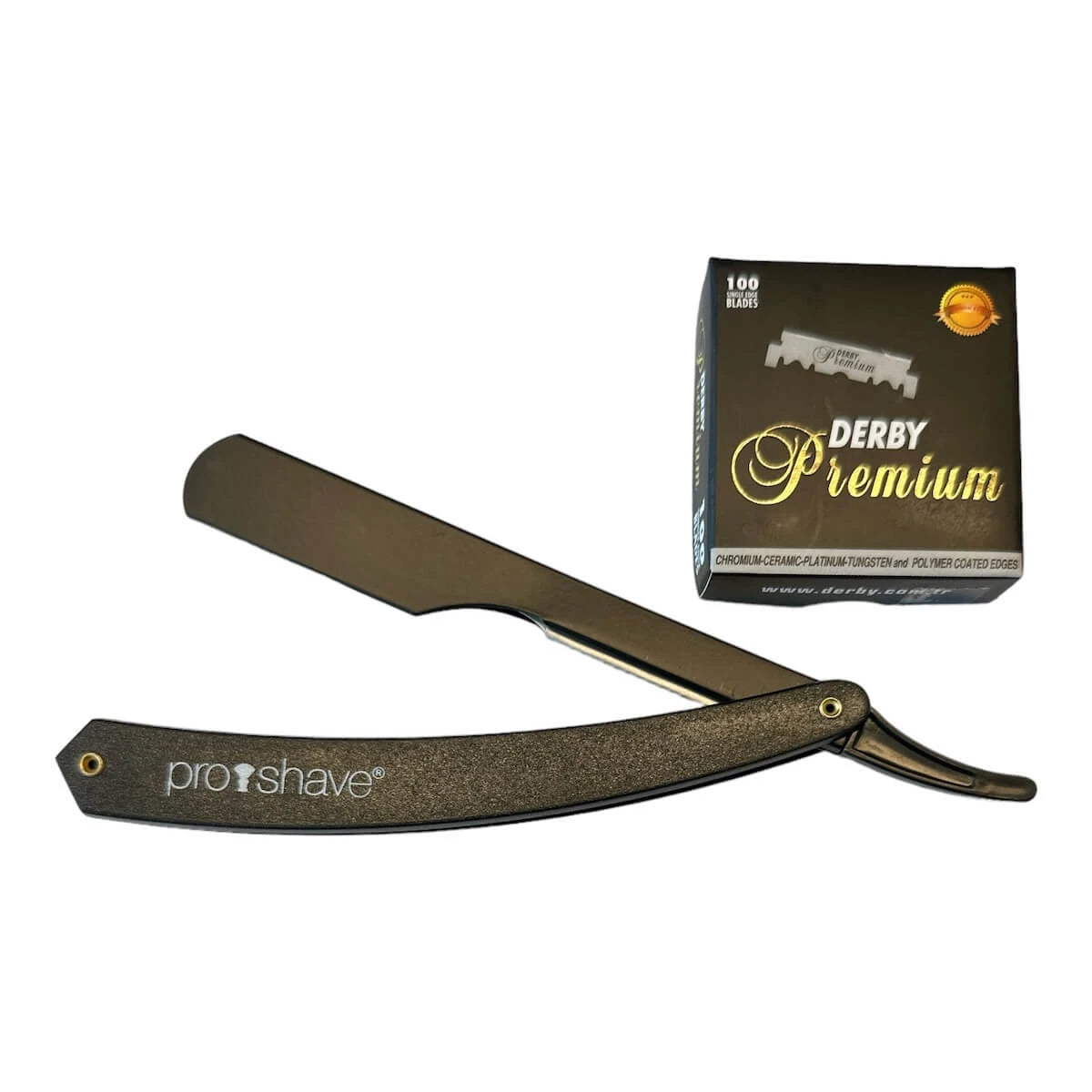 Straight Razor for interchangeable blades, P1, Black + 100 Derby Blades