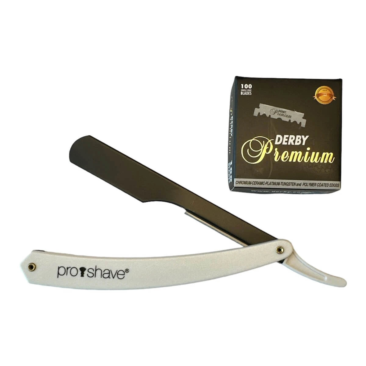 Straight Razor for interchangeable blades, P2, White + 100 Derby Blades