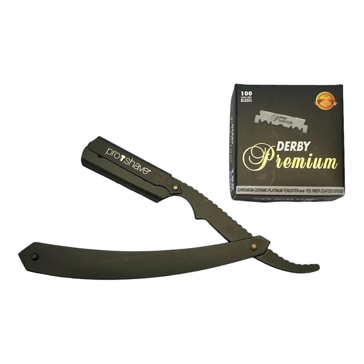 Straight Razor for interchangeable blades, S2, Black + 100 Derby Blades