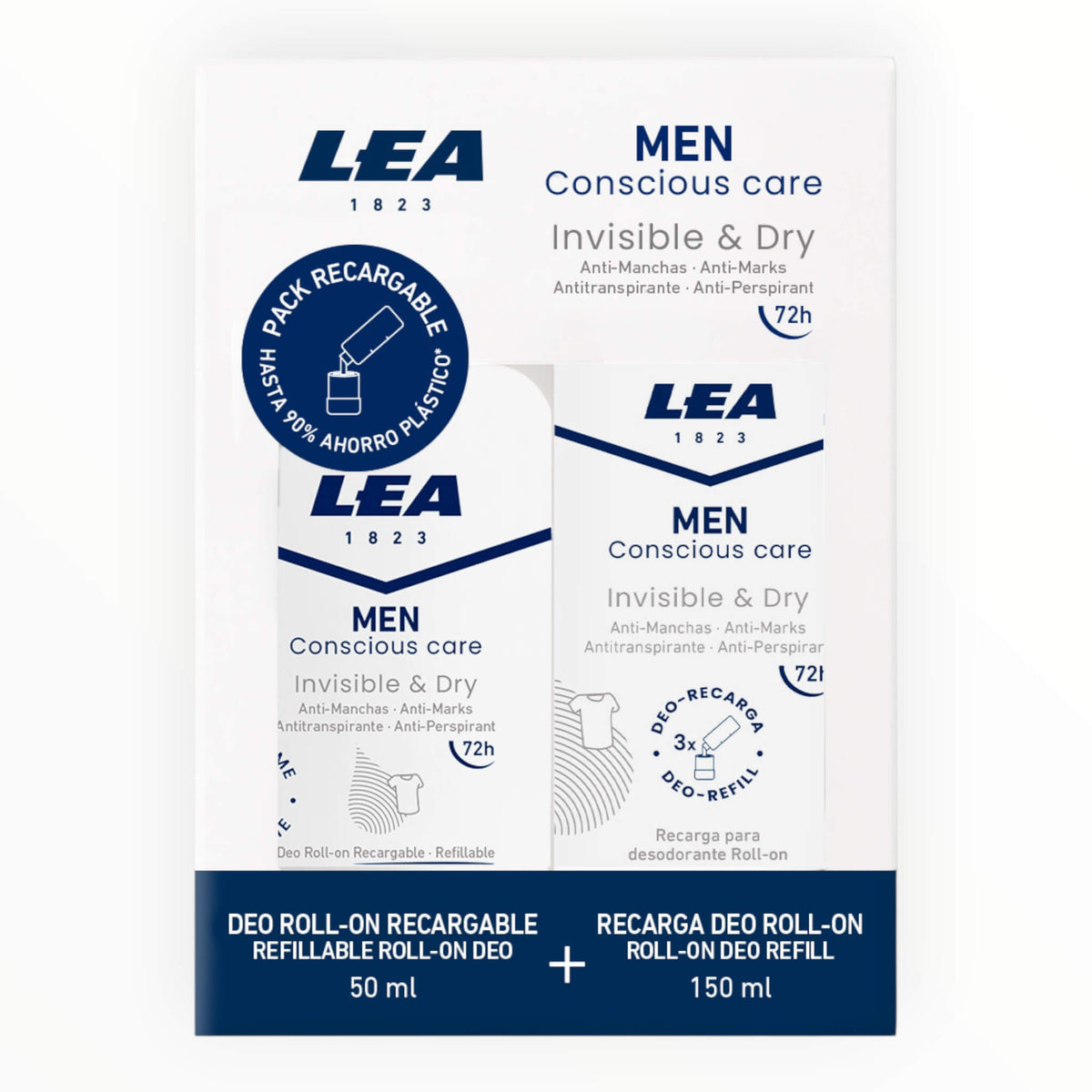 Gift Set with Refillable Roll-On Deodorant + Refill, Invisible & Dry, Men