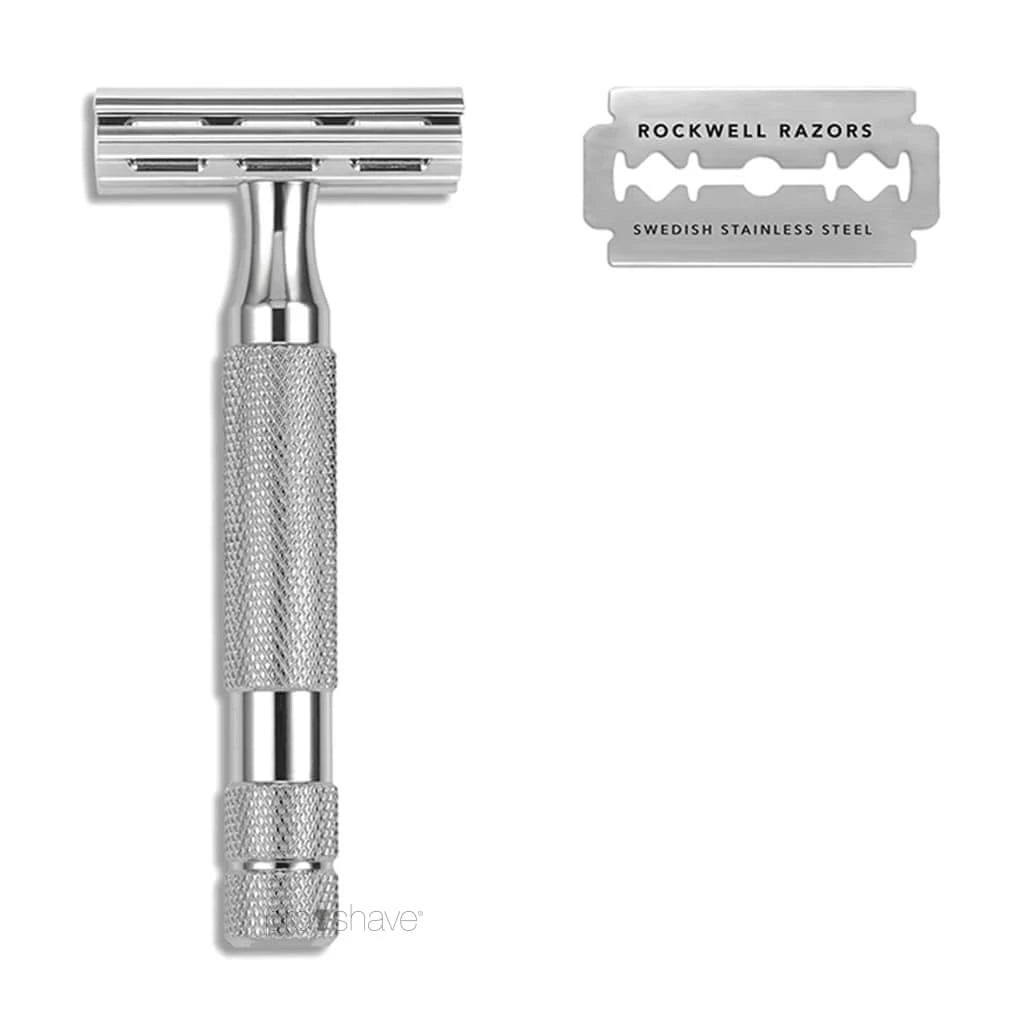 Rockwell Razor Plate R4 DE razor with 2 adjustments in light chrome from Rockwell – Proshave